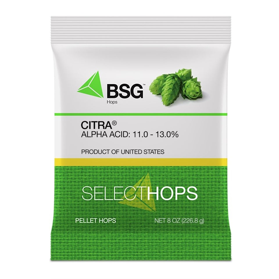 BSG Hops Citra hop pellets deliver tropical aromas for IPAs and pale ales.