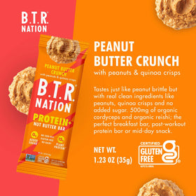 Close-up of B.T.R Nation Peanut Butter Crunch Bar reveals crisp texture.