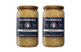 Bubbies sauerkraut jar, back view, perfect for toppings and side dishes