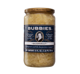 Bubbies sauerkraut jar, front view, adds tangy crunch to sandwiches