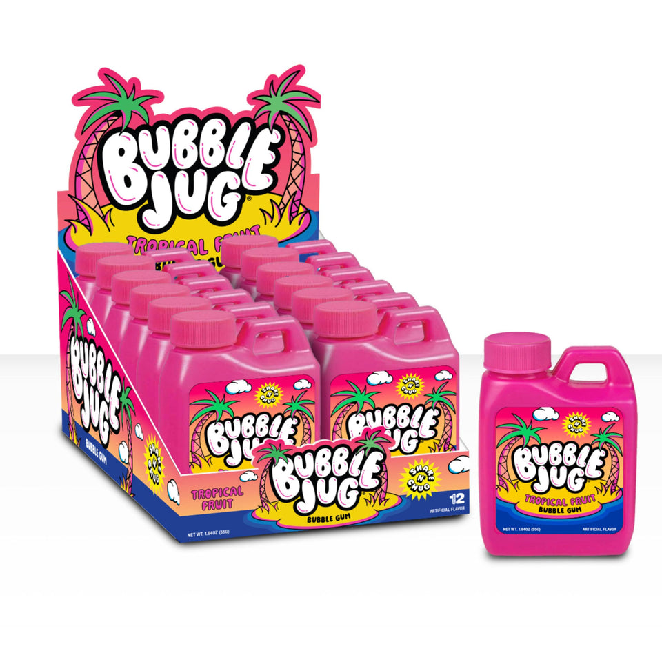 Bubble Jug tropical fruit bubble gum pack delivers tropical flavor for on-the-go snacking.
