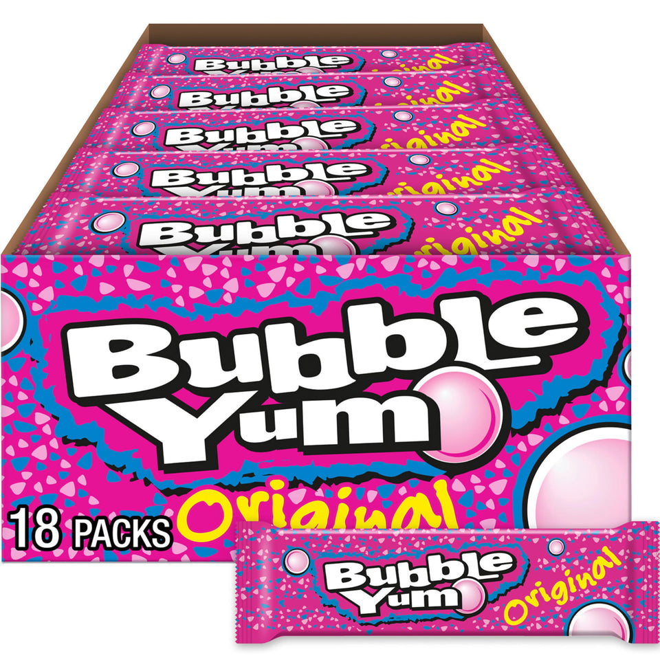Bubble Yum Original 18-pack box opened for sharing at parties.