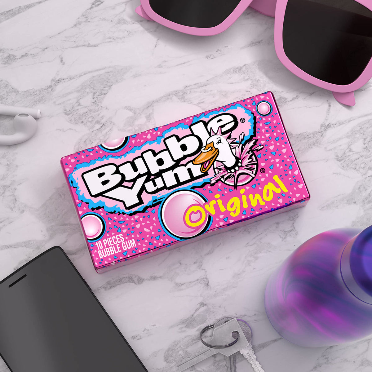 Close view of soft texture of Bubble Yum Original Flavor gum.