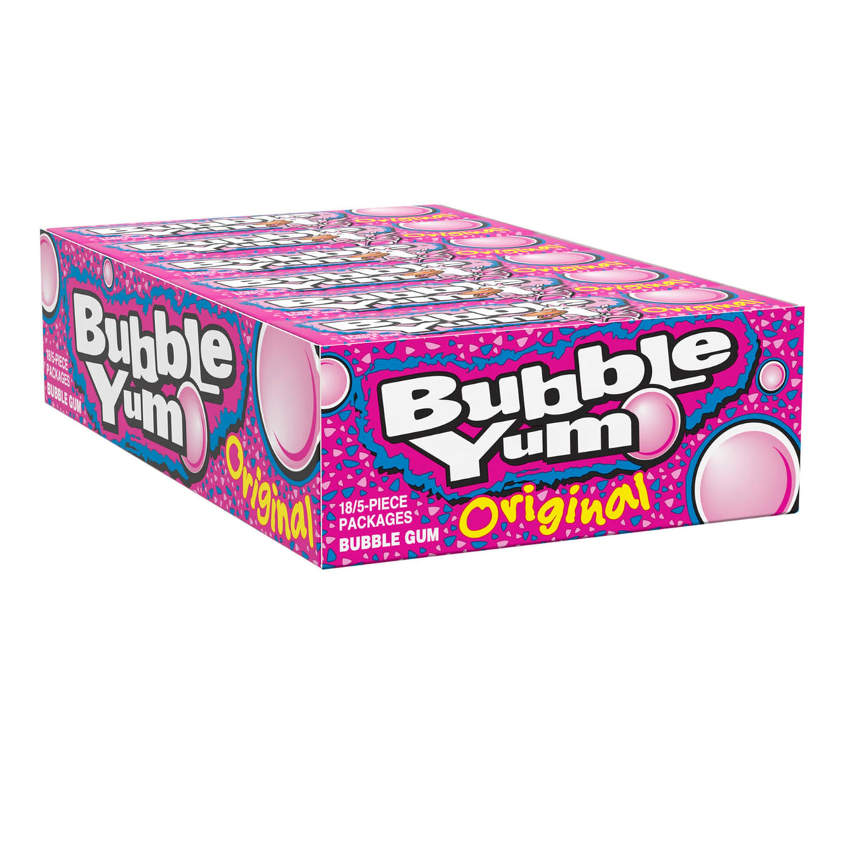 Bubble Yum Original gum pieces ready to pop with soft texture and lasting flavor.