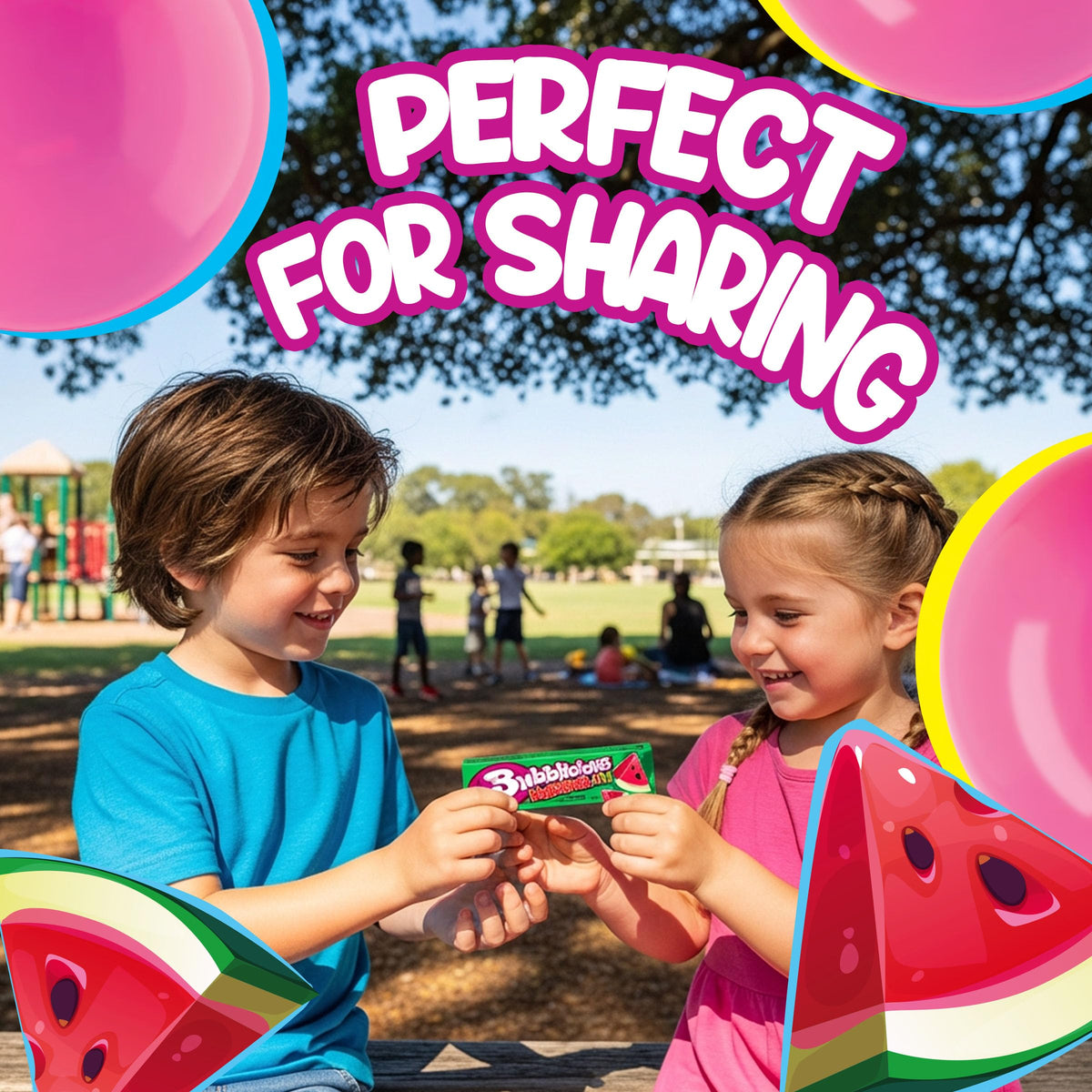 Bubblicious bubblegum pieces laid out in a colorful assortment.