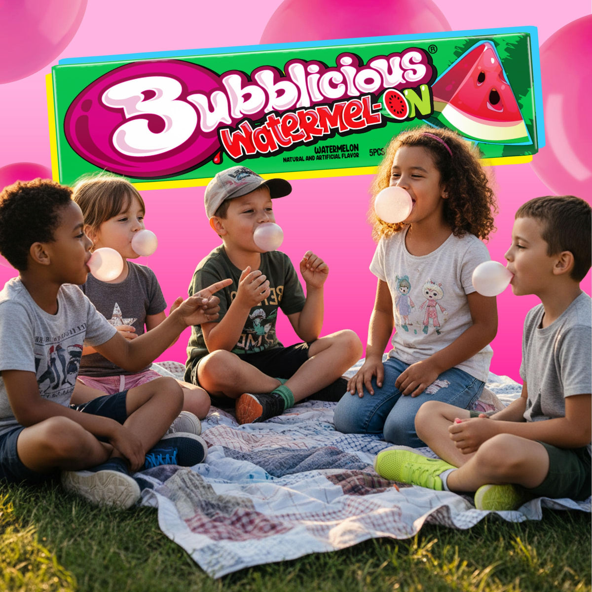 Bubblicious Watermelon gum texture appears soft for long enjoyment.