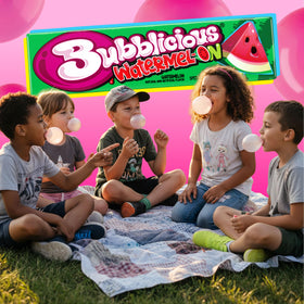 Bubblicious Watermelon gum texture appears soft for long enjoyment.