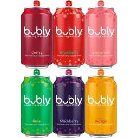 Bubly Blackberry flavor pour, refreshing zero calorie seltzer for anytime sipping