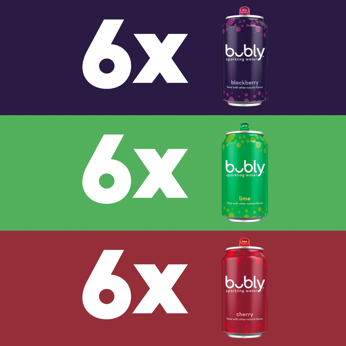 Close-up of Bubly can in an 18-pack highlighting refreshing fizz