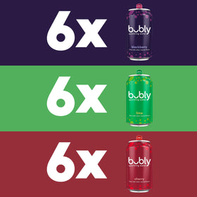 Close-up of Bubly can in an 18-pack highlighting refreshing fizz