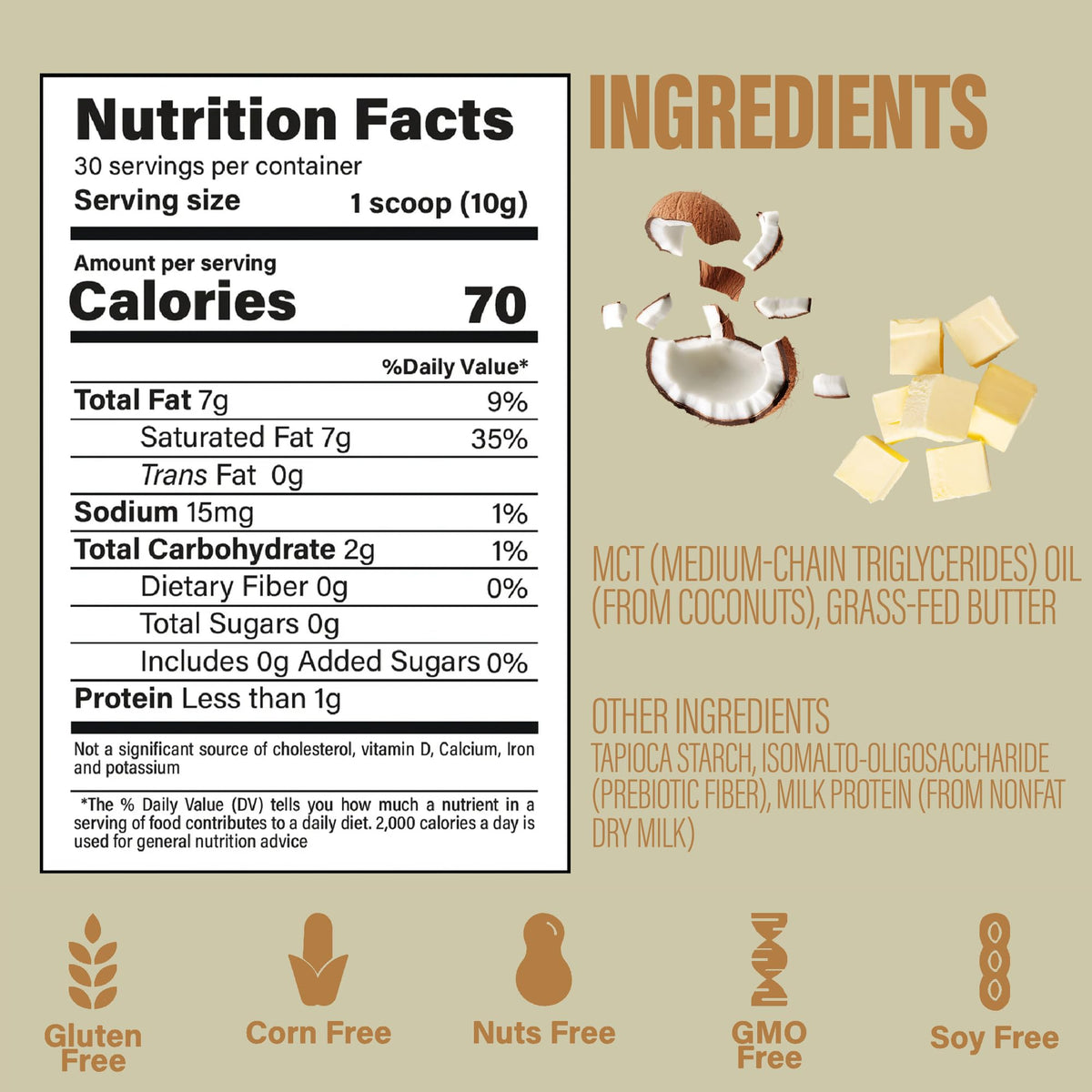 BUBS Naturals Halo Cream MCT Powder scoop showing convenient serving for shakes and beverages.