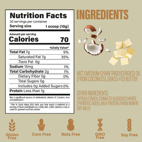 BUBS Naturals Halo Cream MCT Powder scoop showing convenient serving for shakes and beverages.