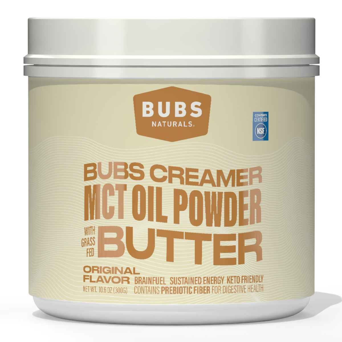 BUBS Naturals Halo Cream MCT Powder tub ready to blend into coffee as a smooth creamer.