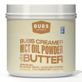 BUBS Naturals Halo Cream MCT Powder tub ready to blend into coffee as a smooth creamer.