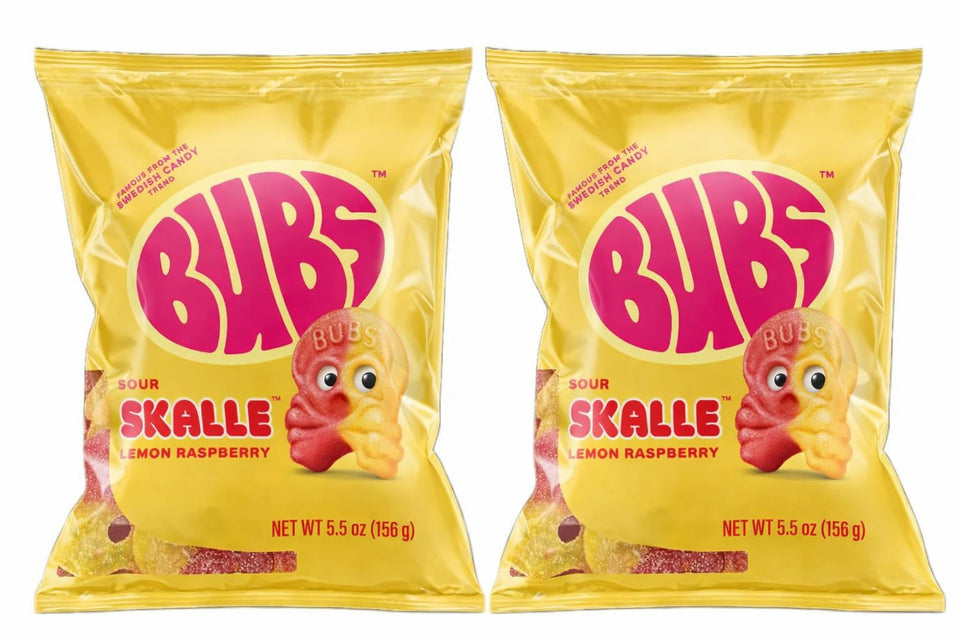 BUBS Sour Lemon Raspberry Skulls pack front with bold sour flavor.