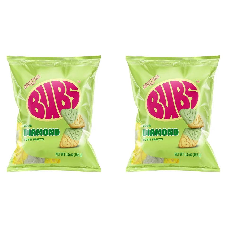 BUBS Sour Tutti Frutti Diamond Foam close-up shows tangy flavor and soft, chewy texture.