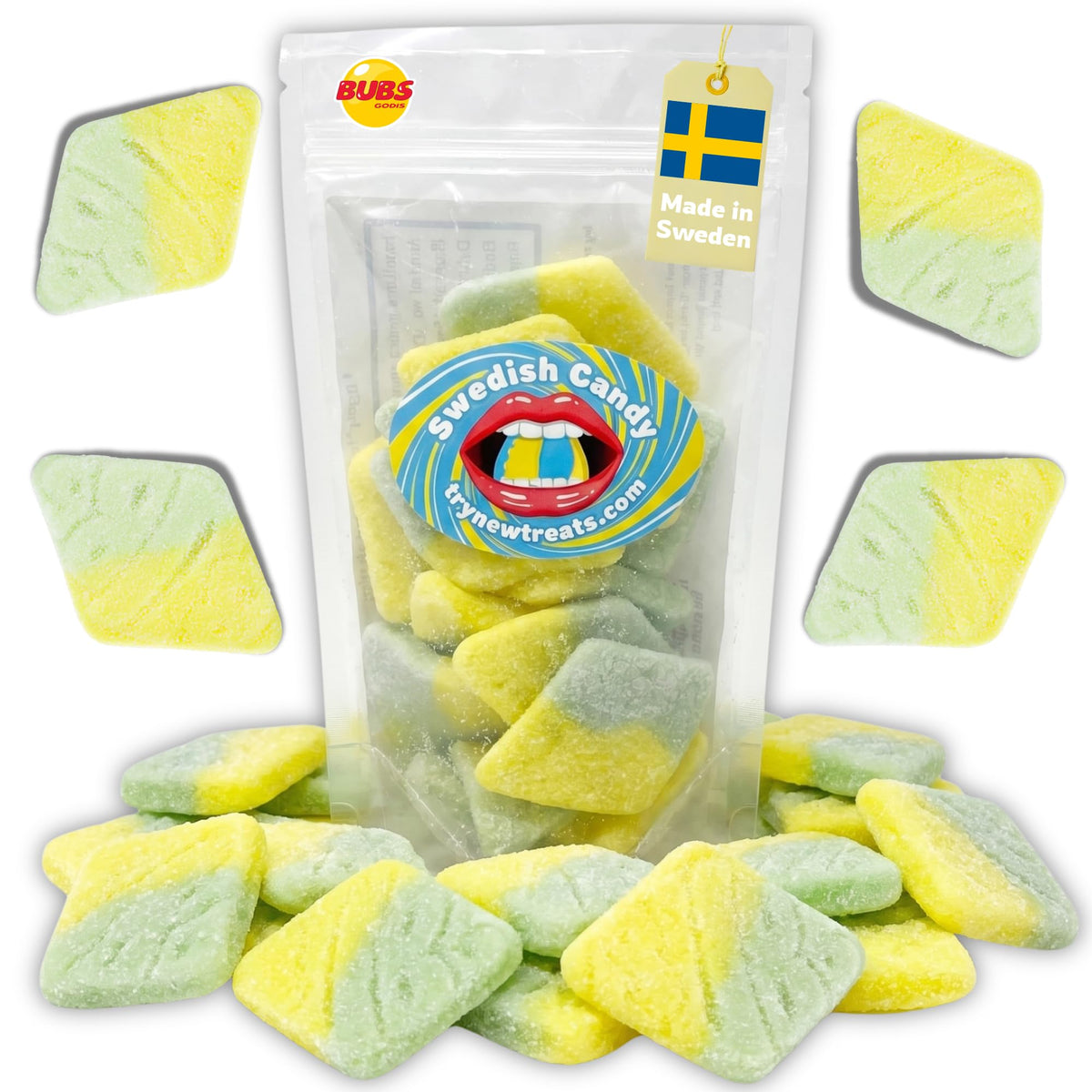 Bubs Tutti Frutti Diamonds candy in diamond shapes for a fun, bite-sized snack.