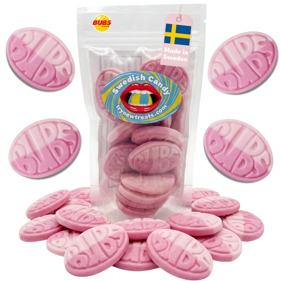 Bubs Wild Berry Pomegranate Ovals in packaging, authentic Swedish candy for gifting.