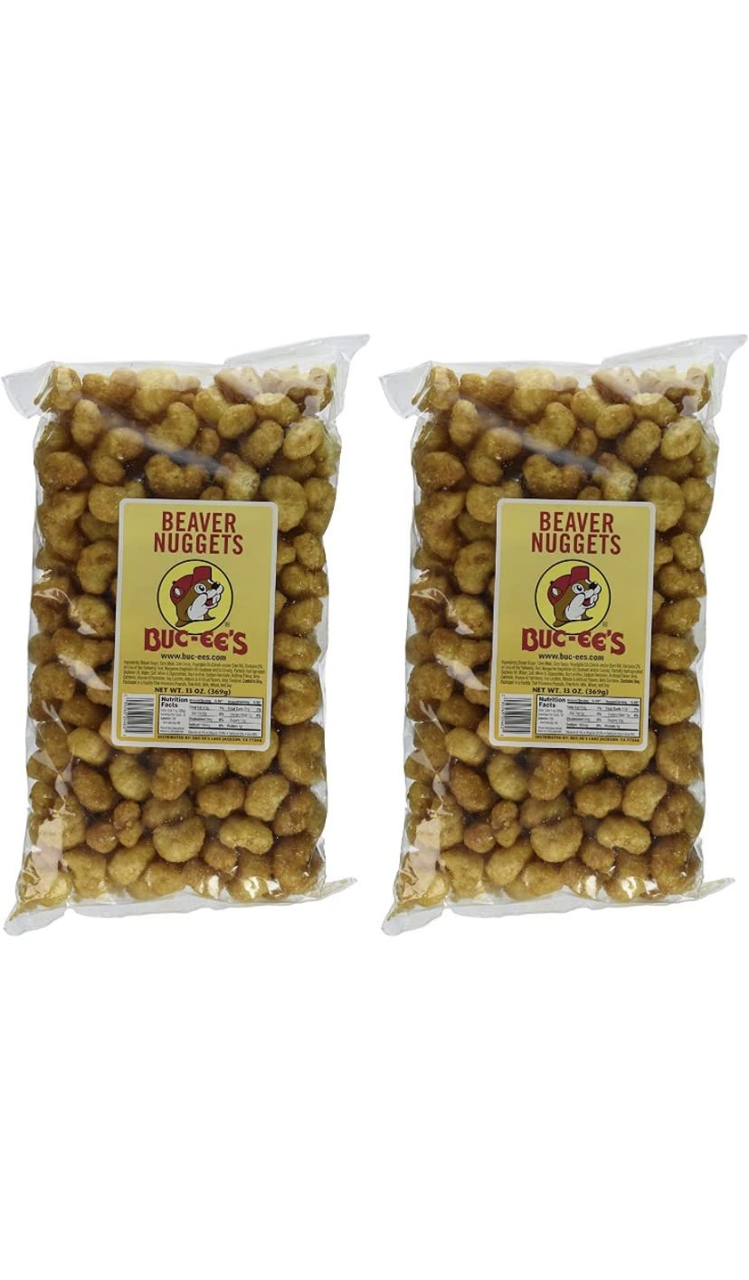 Buc-ee's Beaver Nuggets bundle image showing two 13 oz bags for on-the-go snacking.