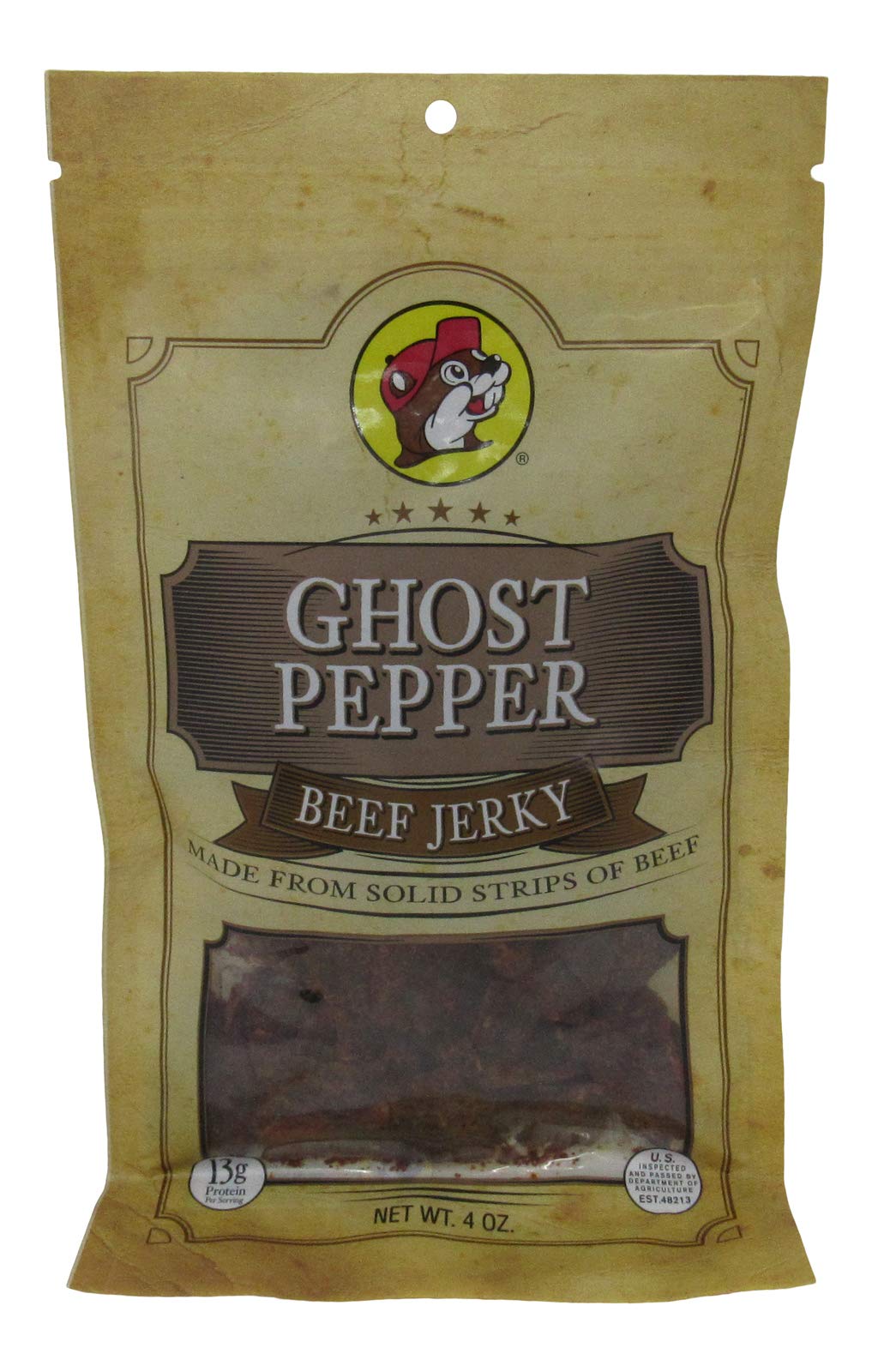 Buc-ee's Ghost Pepper Beef Jerky in a resealable bag, perfect for road trips and sharing.