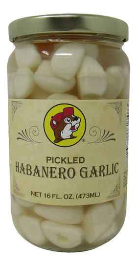 Buc-ee's Pickled Habanero Garlic jar for quick flavor boosts in sauces and toppings
