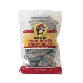 Buc-ee's Quattro Sour Strips Power Candy Belts candy closeup reveals chewy texture and tangy coating