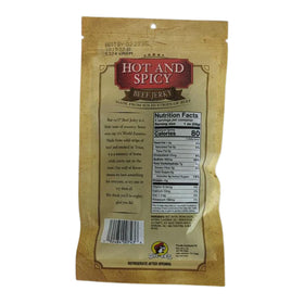 Buc-ee's beef jerky close-up shows smoky slices with bold heat, ideal for on-the-go snacking.
