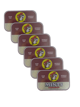 Buc-ee's cinnamon mints pack cover showing gluten-free and sugar-free freshness for travel