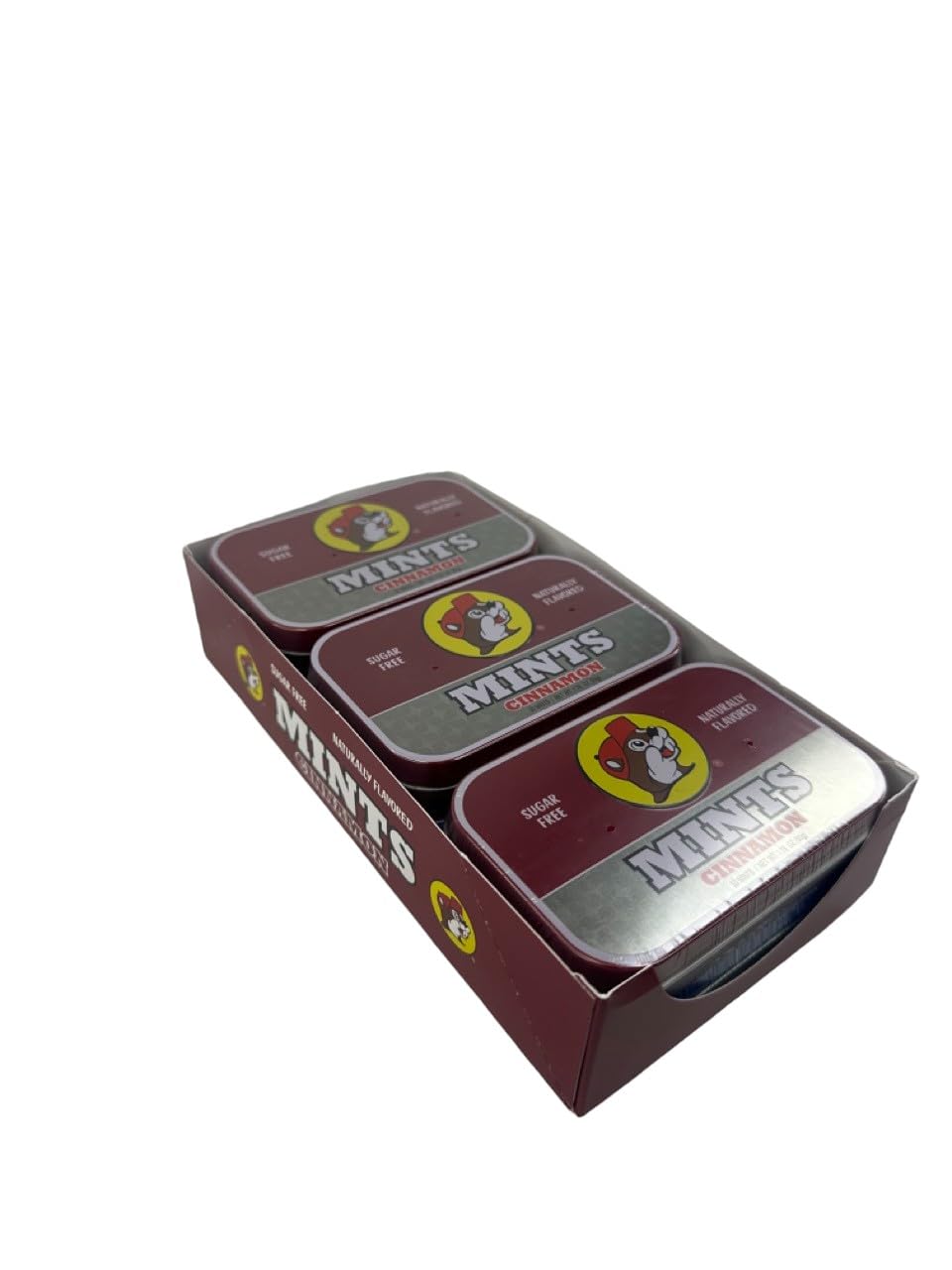 Buc-ee's cinnamon mints pack inside highlighting portable, convenient breath refreshment