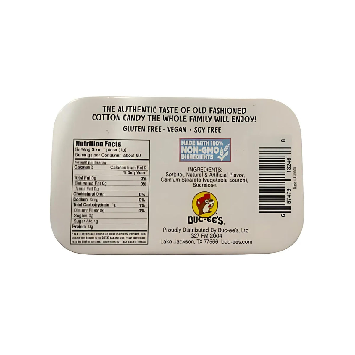 Buc-ee's Fresh Breath Mints compact tin shows 50 mints, ideal for purse or pocket.