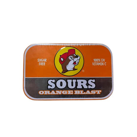 Buc-ee's Orange Sours mints closeup, vibrant flavor with sour bite