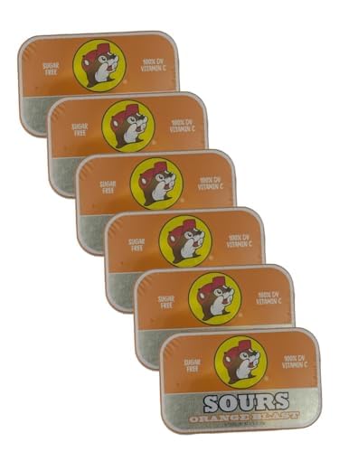 Buc-ee's Orange Sours mints packaging, 50 count case, natural flavors