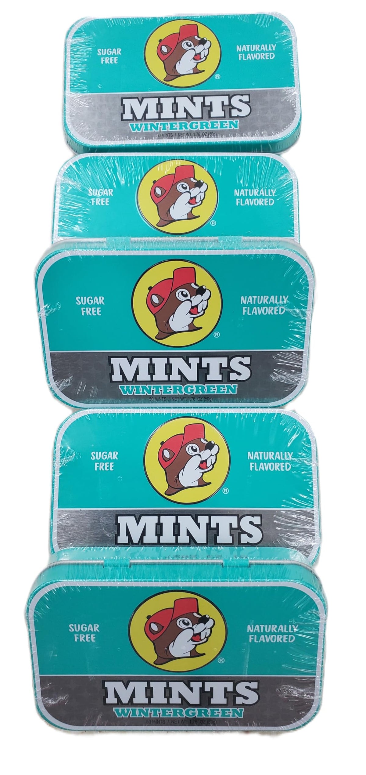 Buc-ee's Wintergreen Mints tin front view for on-the-go freshness.
