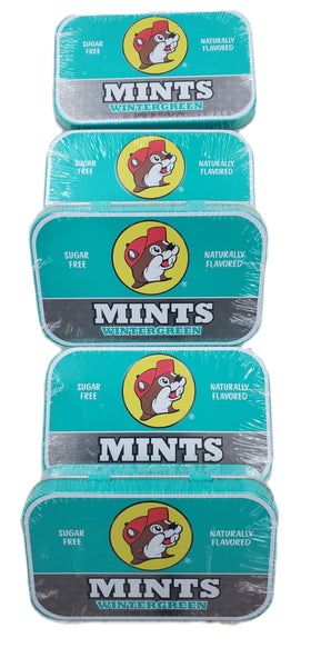 Buc-ee's Wintergreen Mints tin front view for on-the-go freshness.