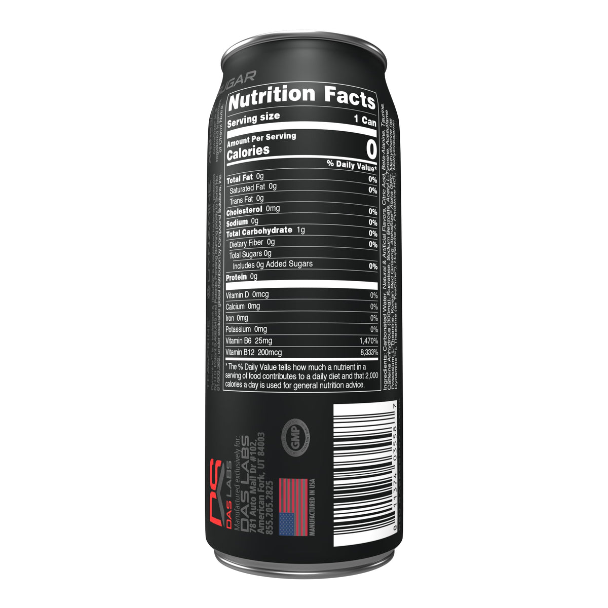 Close-up of Bucked Up Blood Raz label showing 300 mg caffeine per can