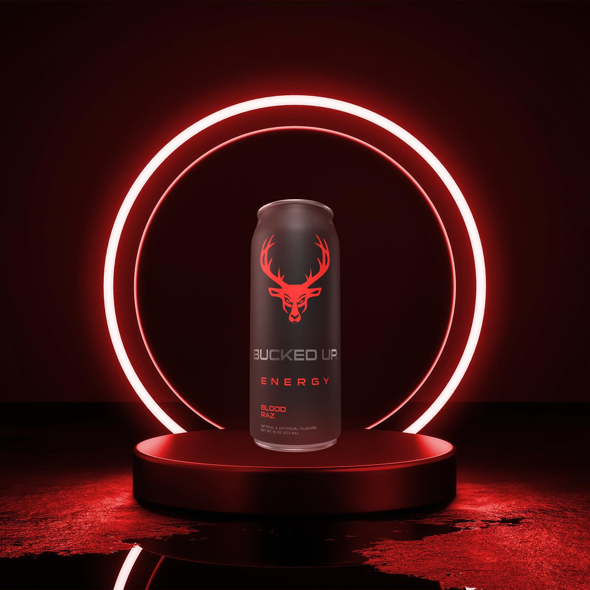 Bucked Up Blood Raz on-the-go setup showing travel-friendly energy option