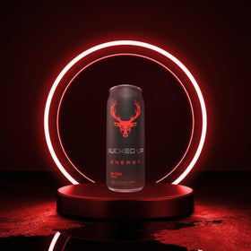 Bucked Up Blood Raz on-the-go setup showing travel-friendly energy option