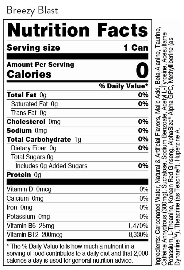 Bucked Up Breezy Blast 300mg energy can close-up emphasizing long-lasting energy.