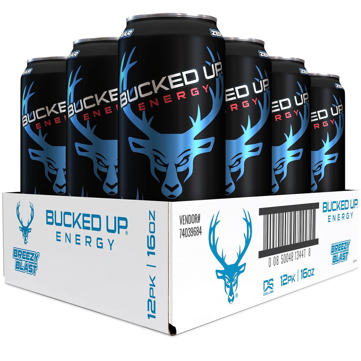Bucked Up Breezy Blast 300mg energy can front view for a quick boost.