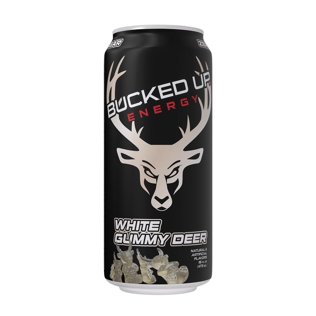Bucked Up 300mg can side view with ice for quick alertness
