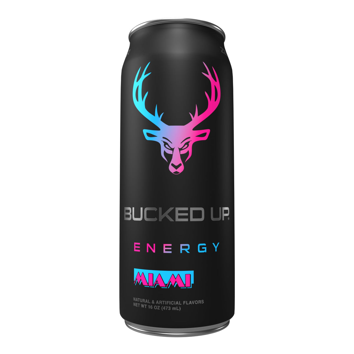Bucked Up 300mg can side profile highlighting sugar-free formulation for clean energy