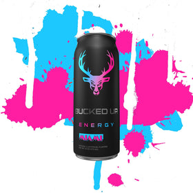 Bucked Up Miami packaging with energy boost cue for long days