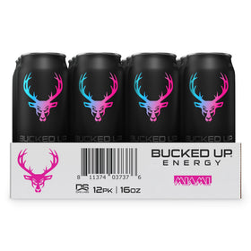 Bucked Up 12-pack display showing standard can size for easy storage