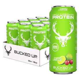 Bucked Up Lightly Carbonated Protein Soda can pours with refreshing fizz after a workout