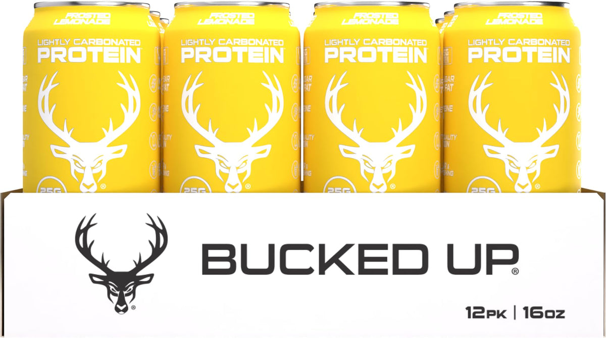Bucked Up protein soda fizz pour, ready-to-drink convenience after gym