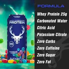 Bucked Up Zero Sugar protein soda can, low-calorie caffeine-free option.