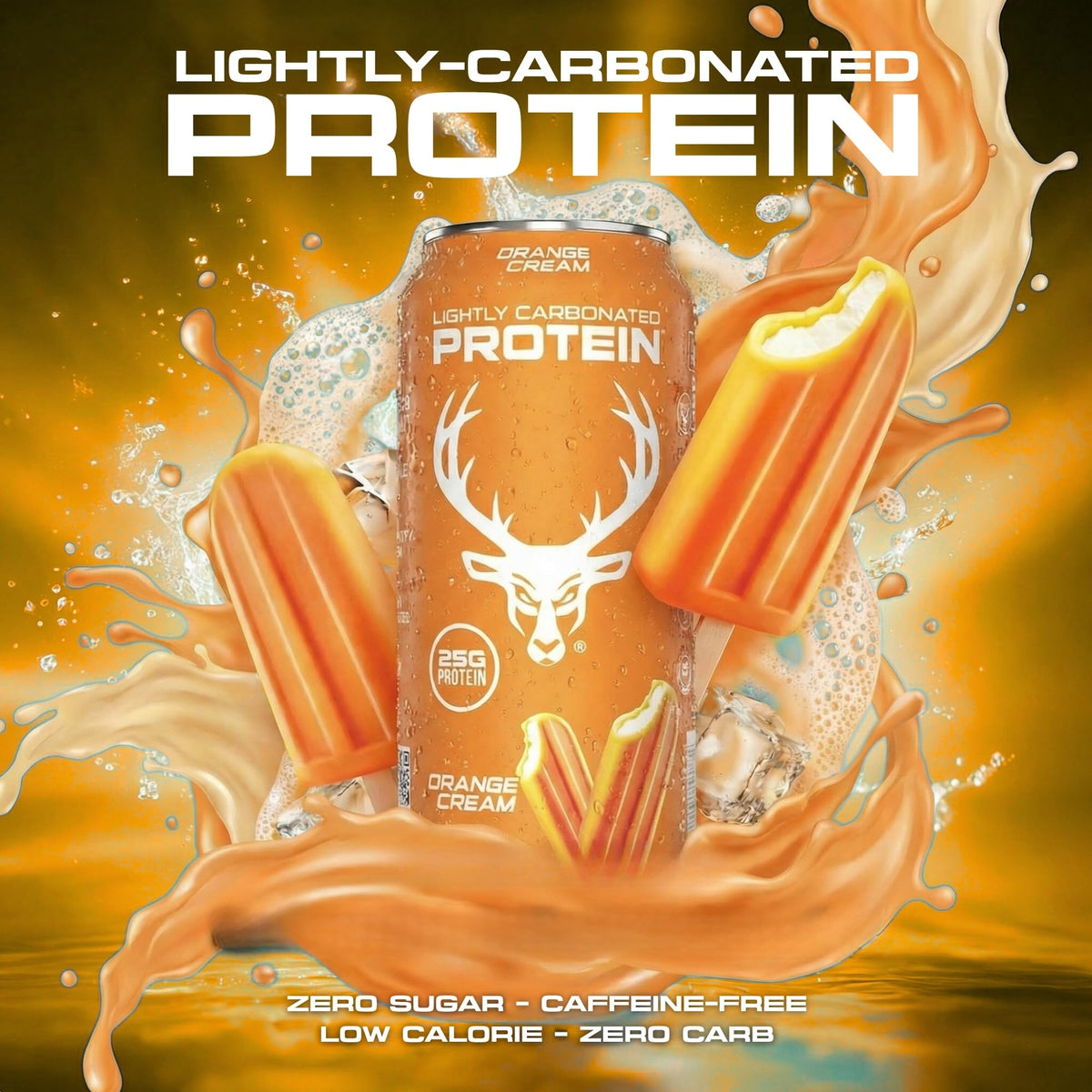 Bucked Up peach-mango can highlights zero sugar and high protein