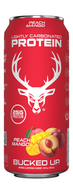 Bucked Up protein soda in gym bag, convenient RTD for on-the-go protein.