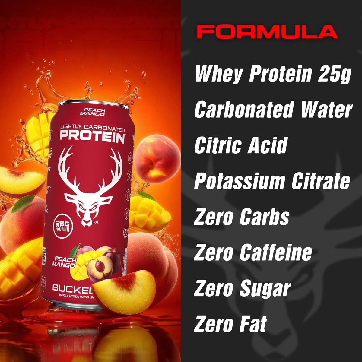 Bucked Up protein soda post-workout refresh, 16 oz, caffeine-free.