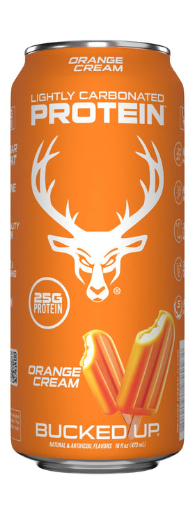 Bucked Up protein-soda pour in glass reveals fizzy smooth texture